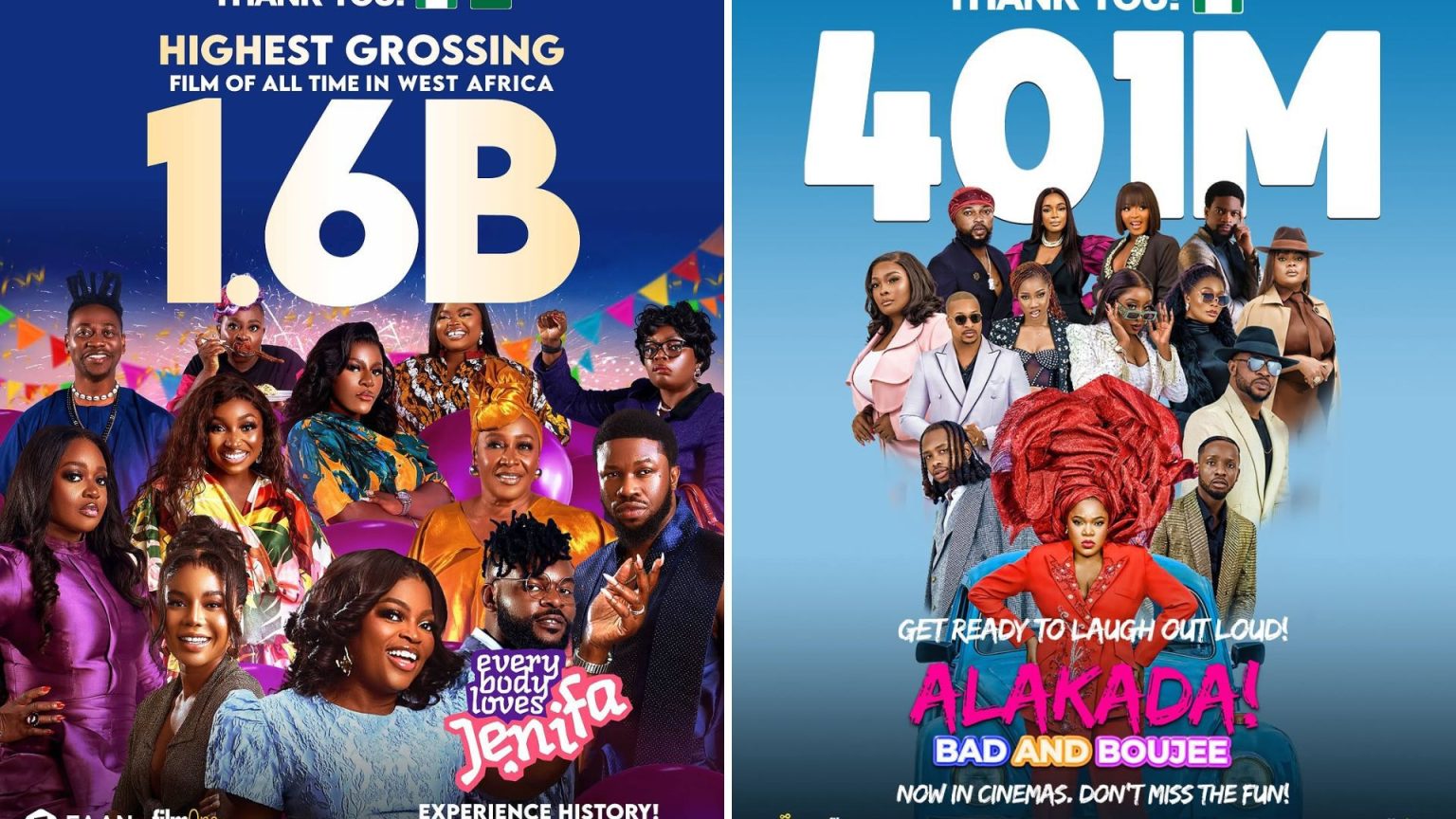 ‘Everybody Loves Jenifa’ and ‘Alakada Bad & Boujee’ make ₦2 Billion at the Nigerian Box Office